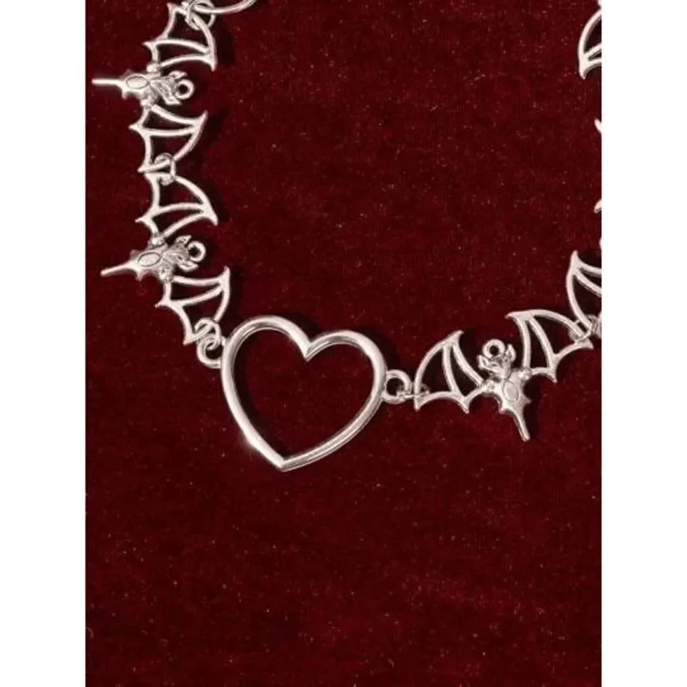 SILVER HEART FLYING BAT UNISEX PENDANT NECKLACE